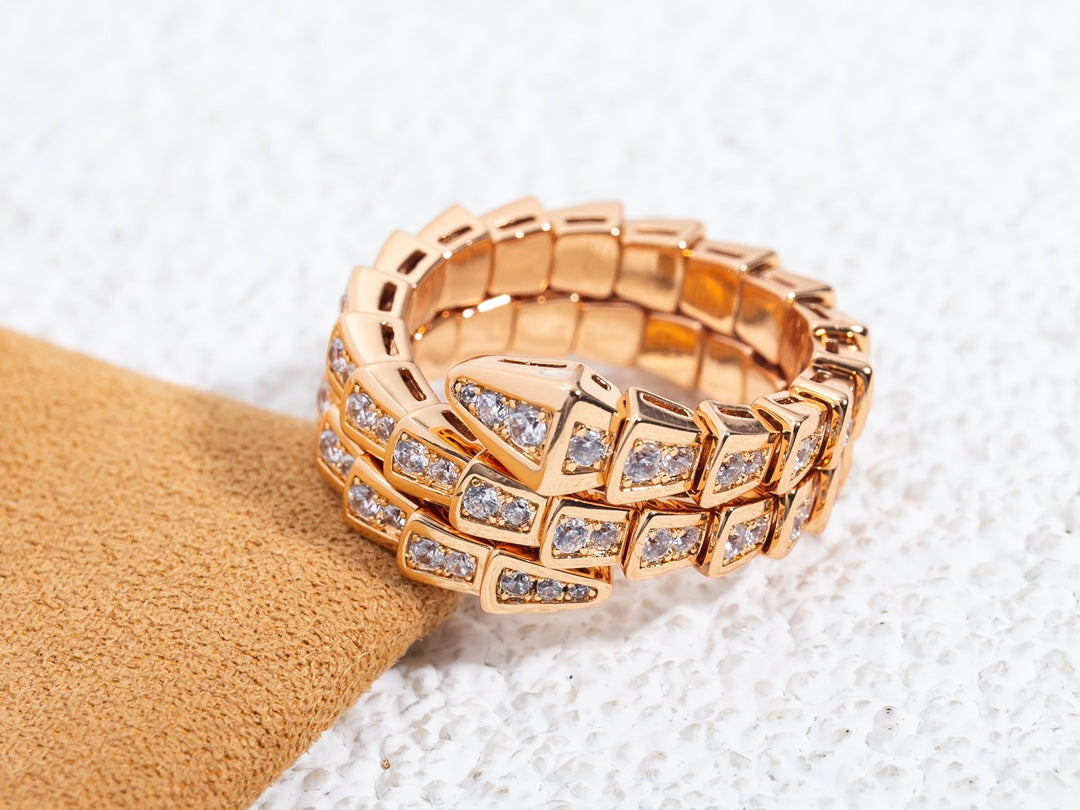[LumiVibe]SERPENTI RING PINK GOLD DIAMOND DOUBLE ROW