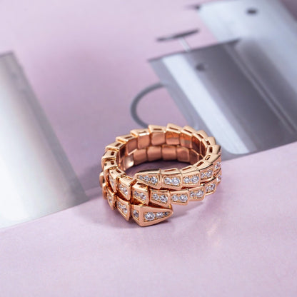 [LumiVibe]SERPENTI RING PINK GOLD DIAMOND DOUBLE ROW