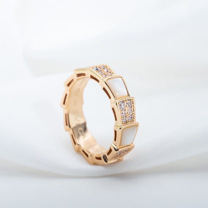 [LumiVibe]SERPENTI RING PINK GOLD MOP DIAMOND PAVED 4MM