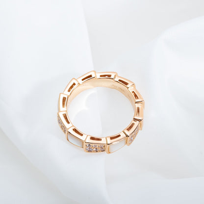 [LumiVibe]SERPENTI RING PINK GOLD MOP DIAMOND PAVED 4MM