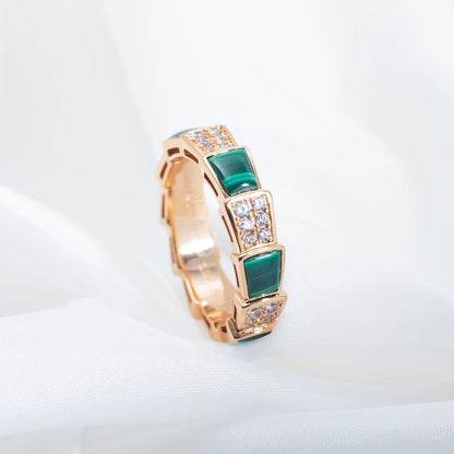 [LumiVibe]SERPENTI RING PINK GOLD MALACHITE DIAMOND PAVED 4MM