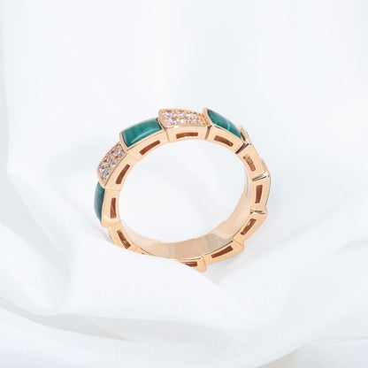 [LumiVibe]SERPENTI RING PINK GOLD MALACHITE DIAMOND PAVED 4MM