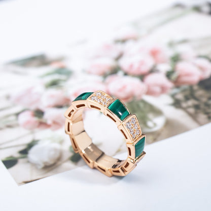 [LumiVibe]SERPENTI RING PINK GOLD MALACHITE DIAMOND PAVED 4MM