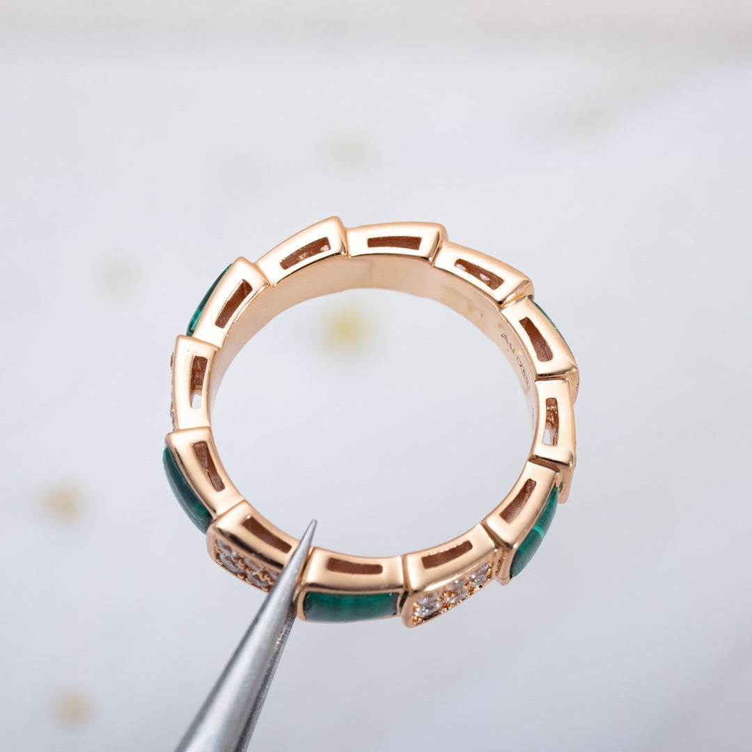 [LumiVibe]SERPENTI RING PINK GOLD MALACHITE DIAMOND PAVED 4MM