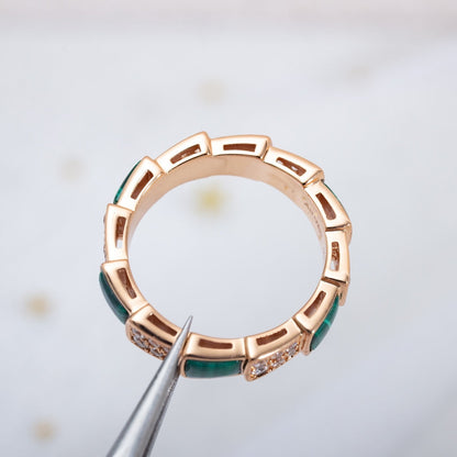 [LumiVibe]SERPENTI RING PINK GOLD MALACHITE DIAMOND PAVED 4MM