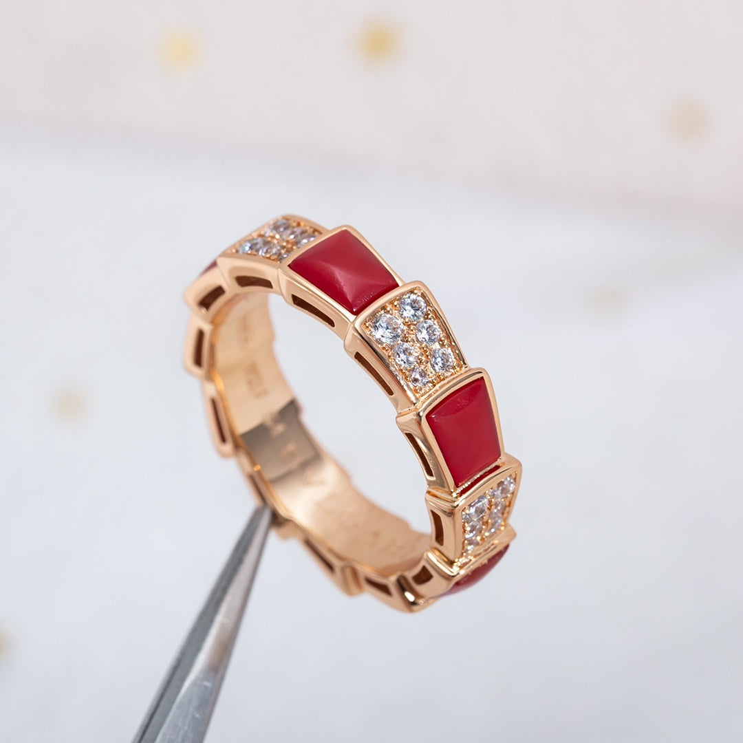 [LumiVibe]SERPENTI RING PINK GOLD CARNELIAN DIAMOND PAVED 4MM