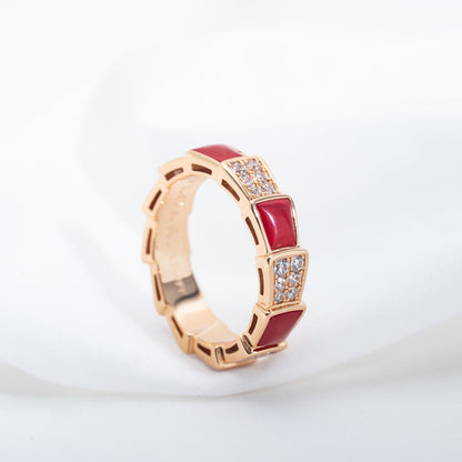 [LumiVibe]SERPENTI RING PINK GOLD CARNELIAN DIAMOND PAVED 4MM