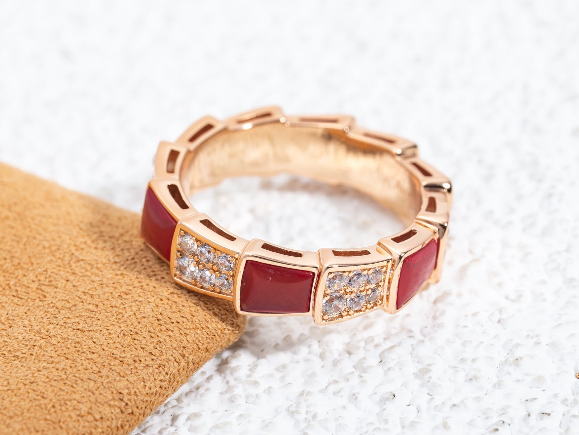 [LumiVibe]SERPENTI RING PINK GOLD CARNELIAN DIAMOND PAVED 4MM