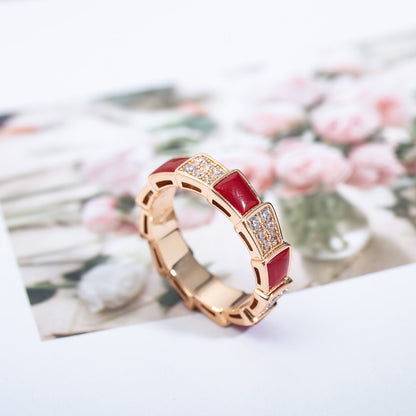 [LumiVibe]SERPENTI RING PINK GOLD CARNELIAN DIAMOND PAVED 4MM