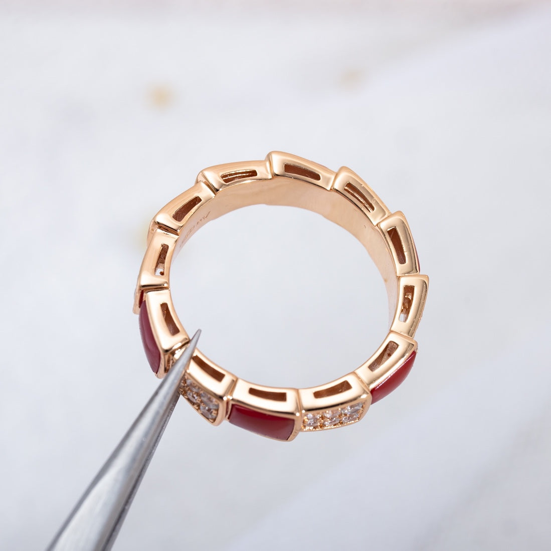 [LumiVibe]SERPENTI RING PINK GOLD CARNELIAN DIAMOND PAVED 4MM