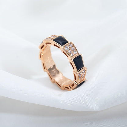 [LumiVibe]SERPENTI RING PINK GOLD BLACK MOP DIAMOND PAVED 4MM