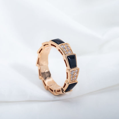 [LumiVibe]SERPENTI RING PINK GOLD BLACK MOP DIAMOND PAVED 4MM