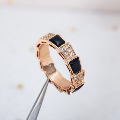 [LumiVibe]SERPENTI RING PINK GOLD BLACK MOP DIAMOND PAVED 4MM
