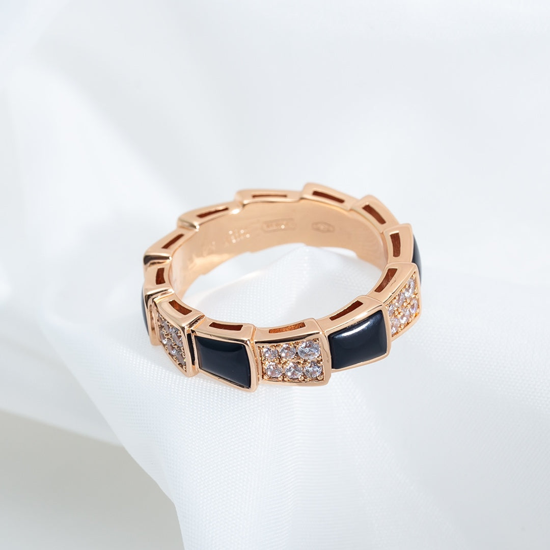 [LumiVibe]SERPENTI RING PINK GOLD BLACK MOP DIAMOND PAVED 4MM