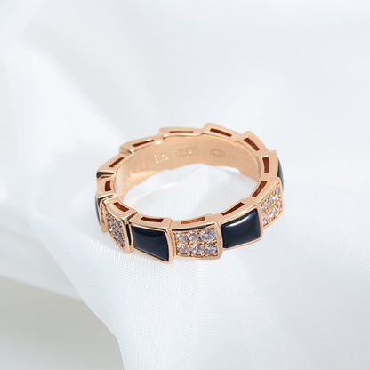 [LumiVibe]SERPENTI RING PINK GOLD BLACK MOP DIAMOND PAVED 4MM