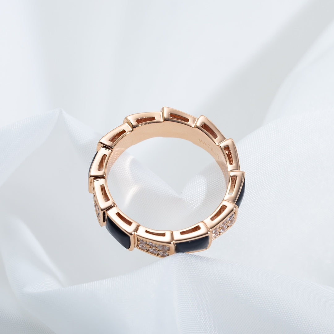 [LumiVibe]SERPENTI RING PINK GOLD BLACK MOP DIAMOND PAVED 4MM