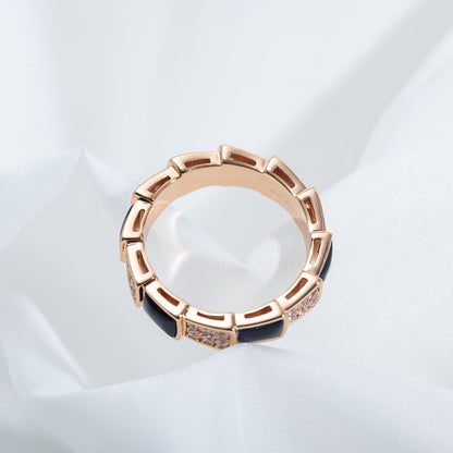 [LumiVibe]SERPENTI RING PINK GOLD BLACK MOP DIAMOND PAVED 4MM