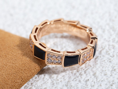 [LumiVibe]SERPENTI RING PINK GOLD BLACK MOP DIAMOND PAVED 4MM
