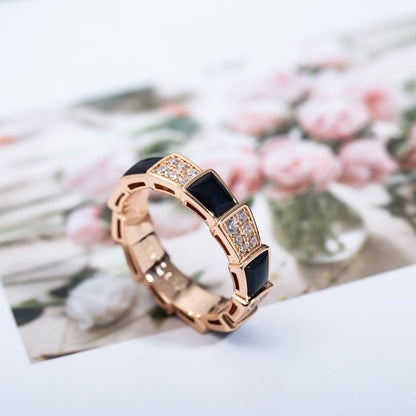 [LumiVibe]SERPENTI RING PINK GOLD BLACK MOP DIAMOND PAVED 4MM