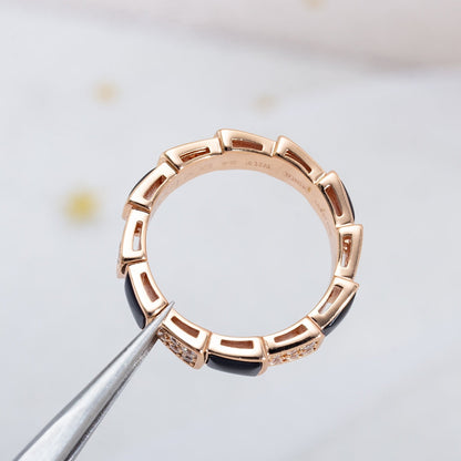 [LumiVibe]SERPENTI RING PINK GOLD BLACK MOP DIAMOND PAVED 4MM
