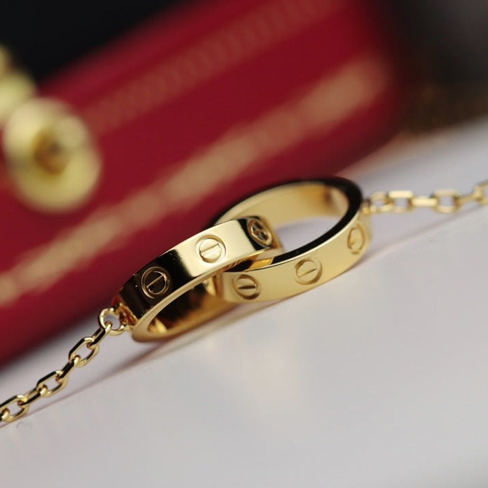 [LumiVibe]LOVE NECKLACE DOUBLE RING GOLD