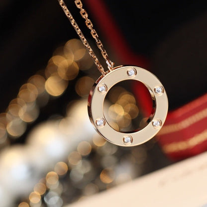 [LumiVibe]LOVE NECKLACE 16MM 6 DIAMONDS PINK GOLD