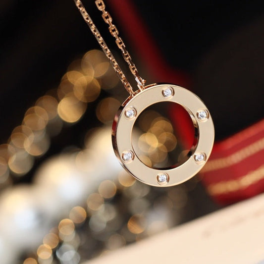 [LumiVibe]LOVE NECKLACE 16MM 6 DIAMONDS PINK GOLD