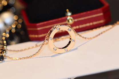 [LumiVibe]LOVE NECKLACE 16MM 6 DIAMONDS PINK GOLD