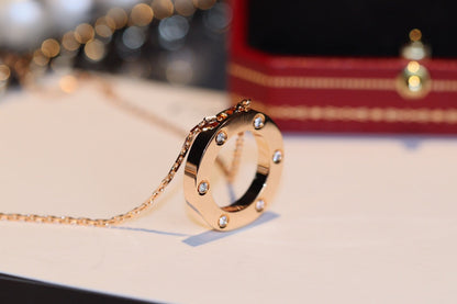 [LumiVibe]LOVE NECKLACE 16MM 6 DIAMONDS PINK GOLD