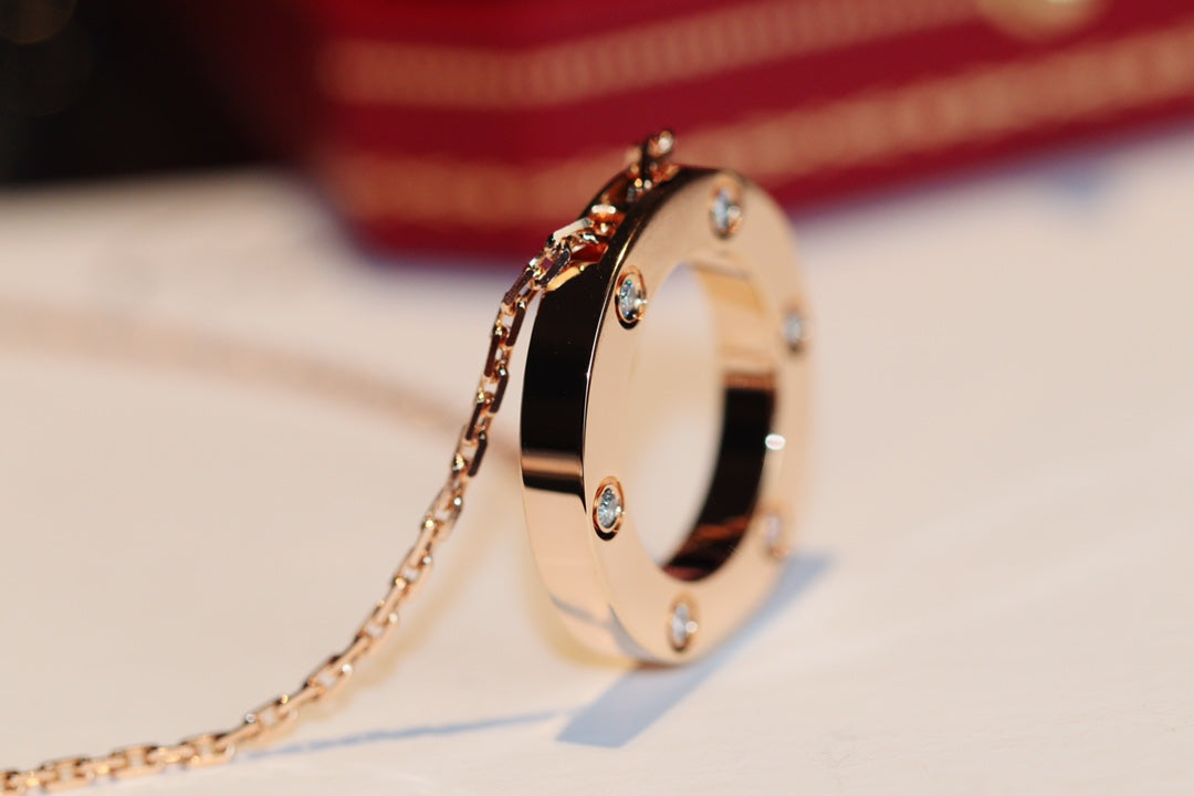[LumiVibe]LOVE NECKLACE 16MM 6 DIAMONDS PINK GOLD