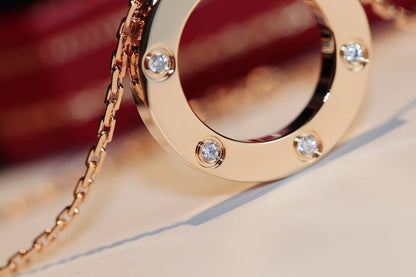 [LumiVibe]LOVE NECKLACE 16MM 6 DIAMONDS PINK GOLD