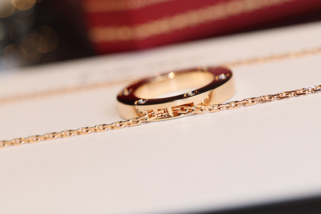 [LumiVibe]LOVE NECKLACE 16MM 6 DIAMONDS PINK GOLD