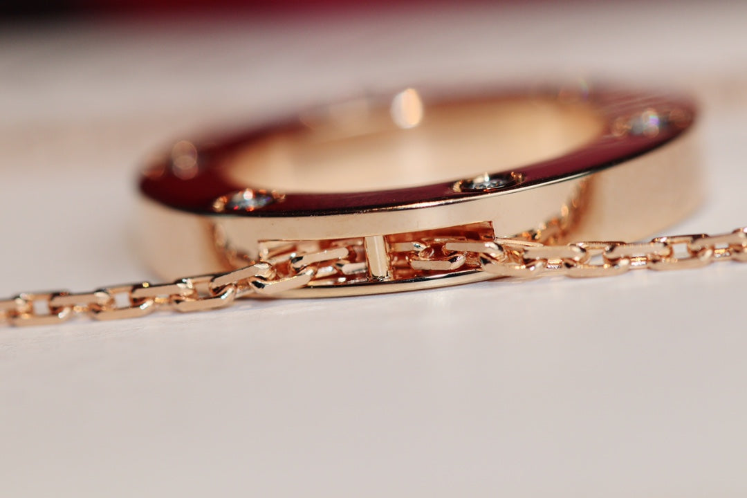 [LumiVibe]LOVE NECKLACE 16MM 6 DIAMONDS PINK GOLD