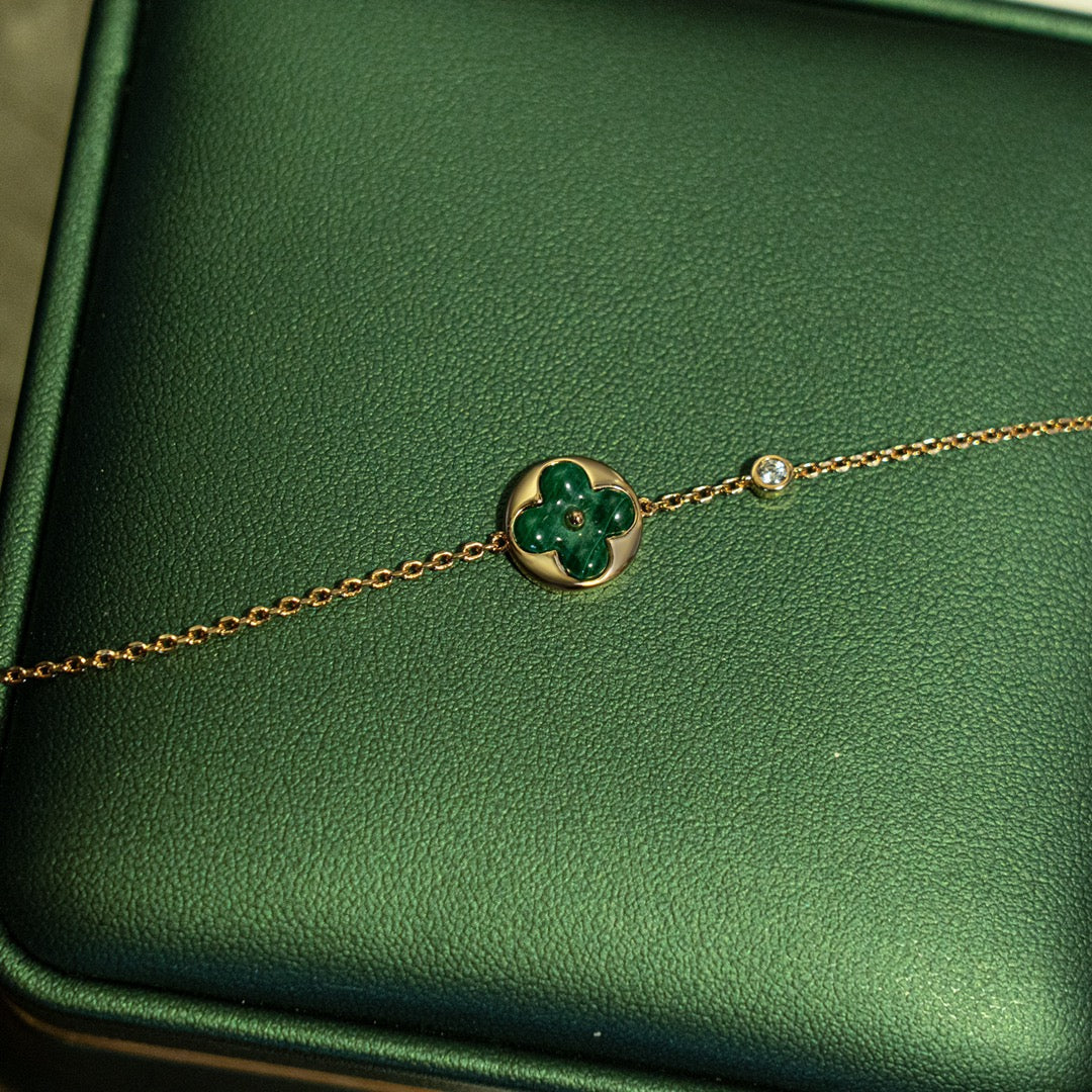 [LumiVibe]SUN MALACHITE 1 DIAMOND PINK GOLD BRACELET