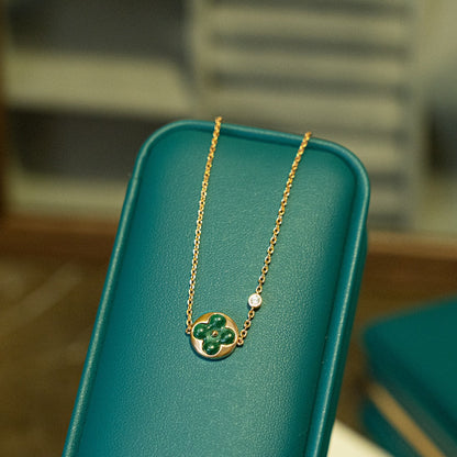[LumiVibe]SUN MALACHITE 1 DIAMOND PINK GOLD BRACELET