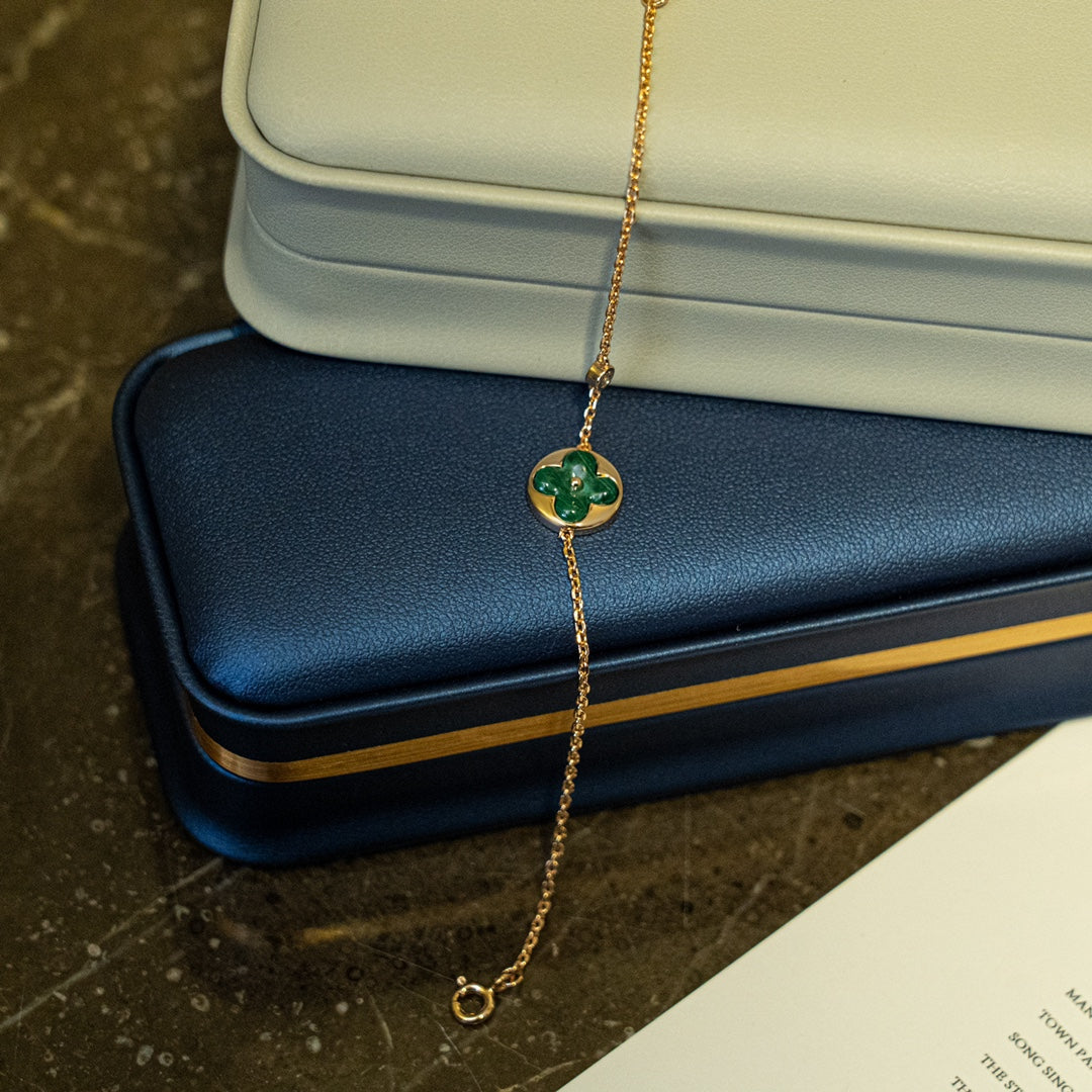 [LumiVibe]SUN MALACHITE 1 DIAMOND PINK GOLD BRACELET
