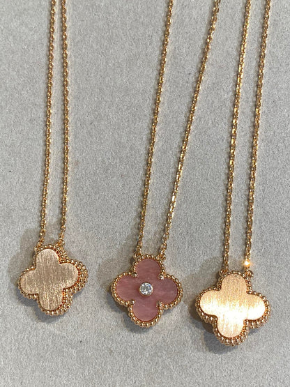 [LumiVibe]CLOVER 15MM DIAMOND RHODONITE NECKLACE