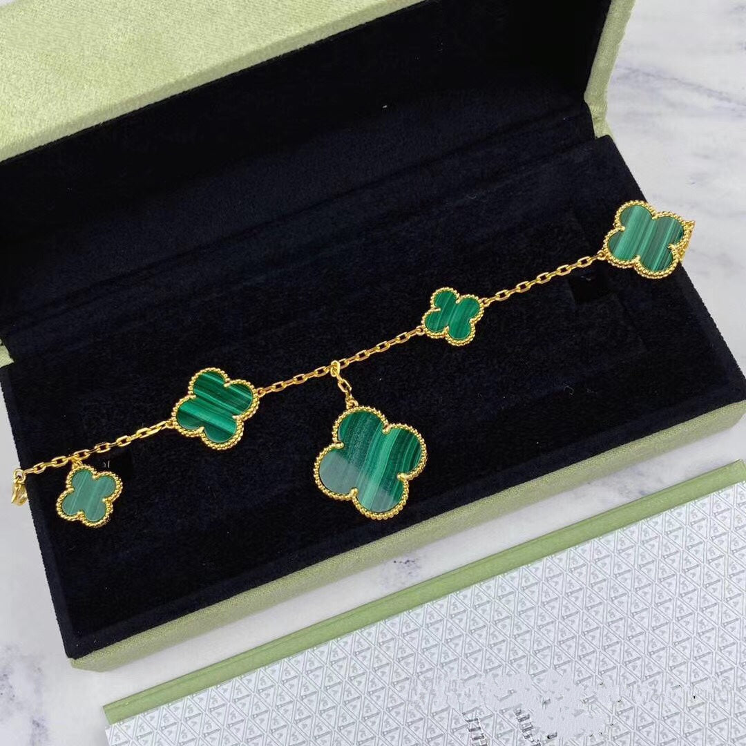 [LumiVibe]MAGIC CLOVER MALACHITE GOLD BRACELET 5 MOTIFS