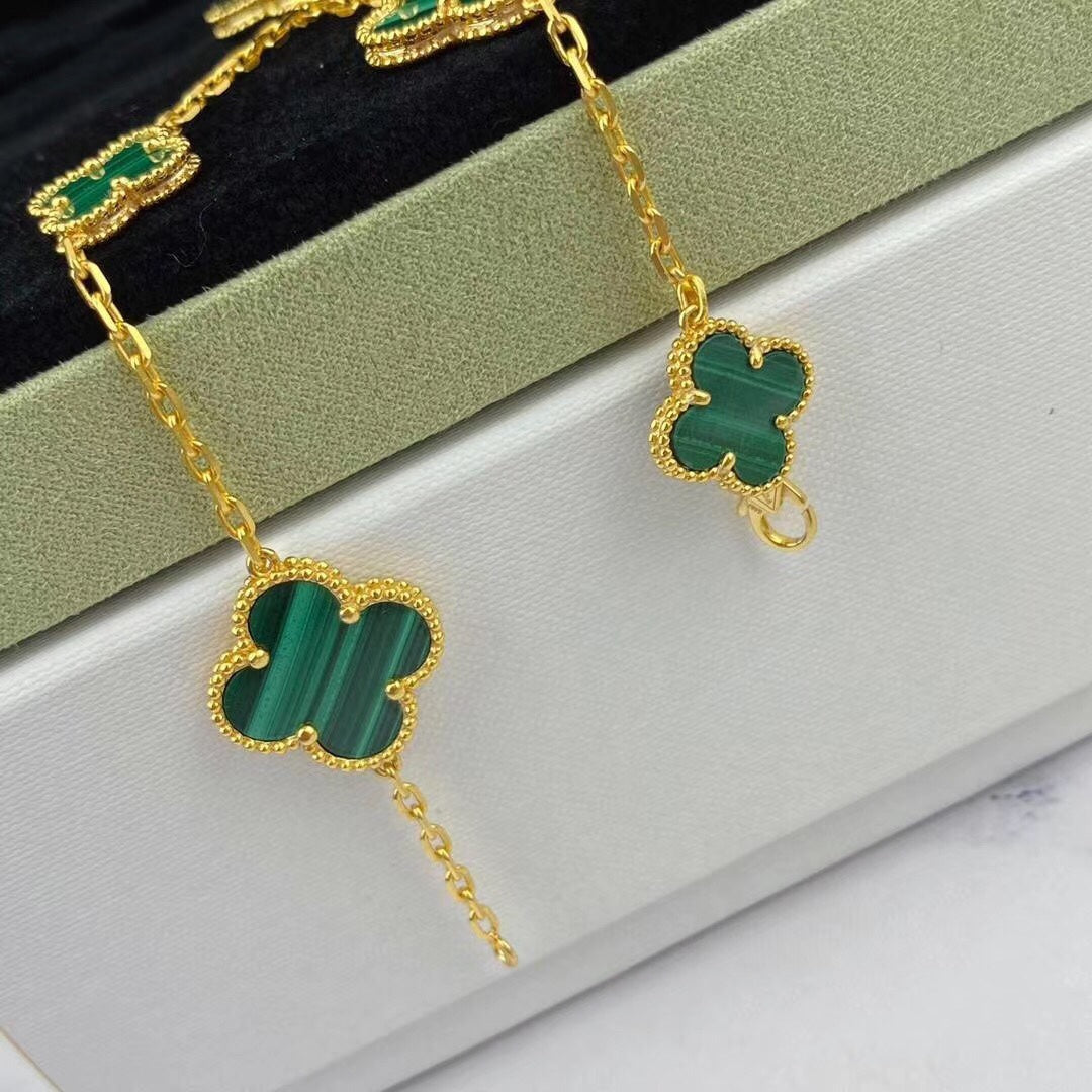 [LumiVibe]MAGIC CLOVER MALACHITE GOLD BRACELET 5 MOTIFS