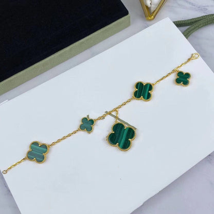 [LumiVibe]MAGIC CLOVER MALACHITE GOLD BRACELET 5 MOTIFS