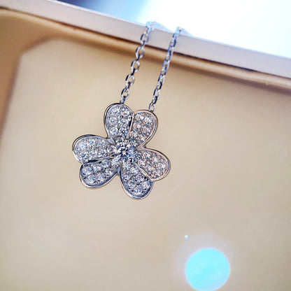 [LumiVibe]CLOVER DIAMOND NECKLACE SILVER