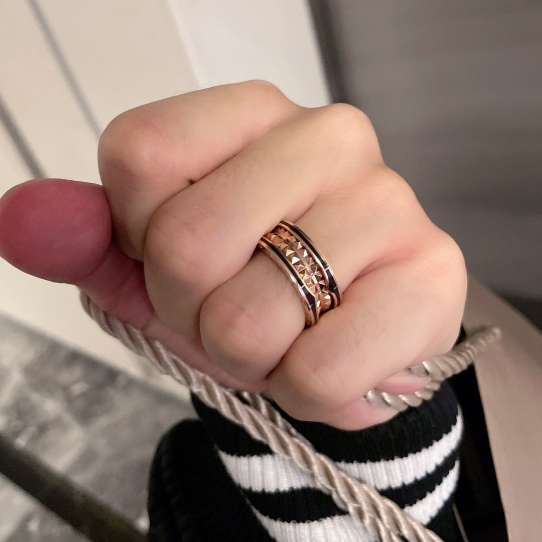[LumiVibe]ZERO 1 PINK GOLD BLACK CERAMIC RING