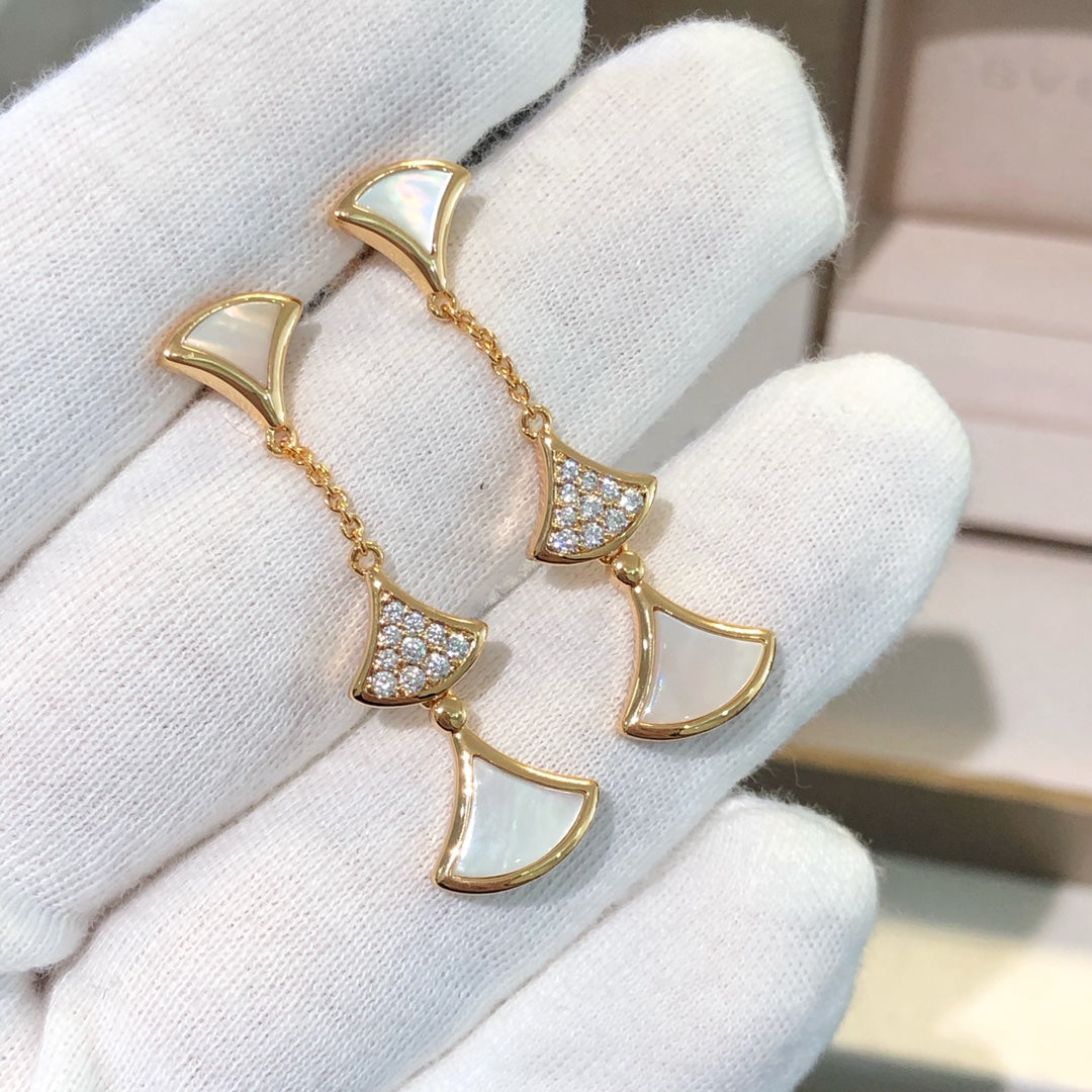 [LumiVibe]DREAM EARRINGS 3 MOTIFS DIAMOND MOP PINK GOLD