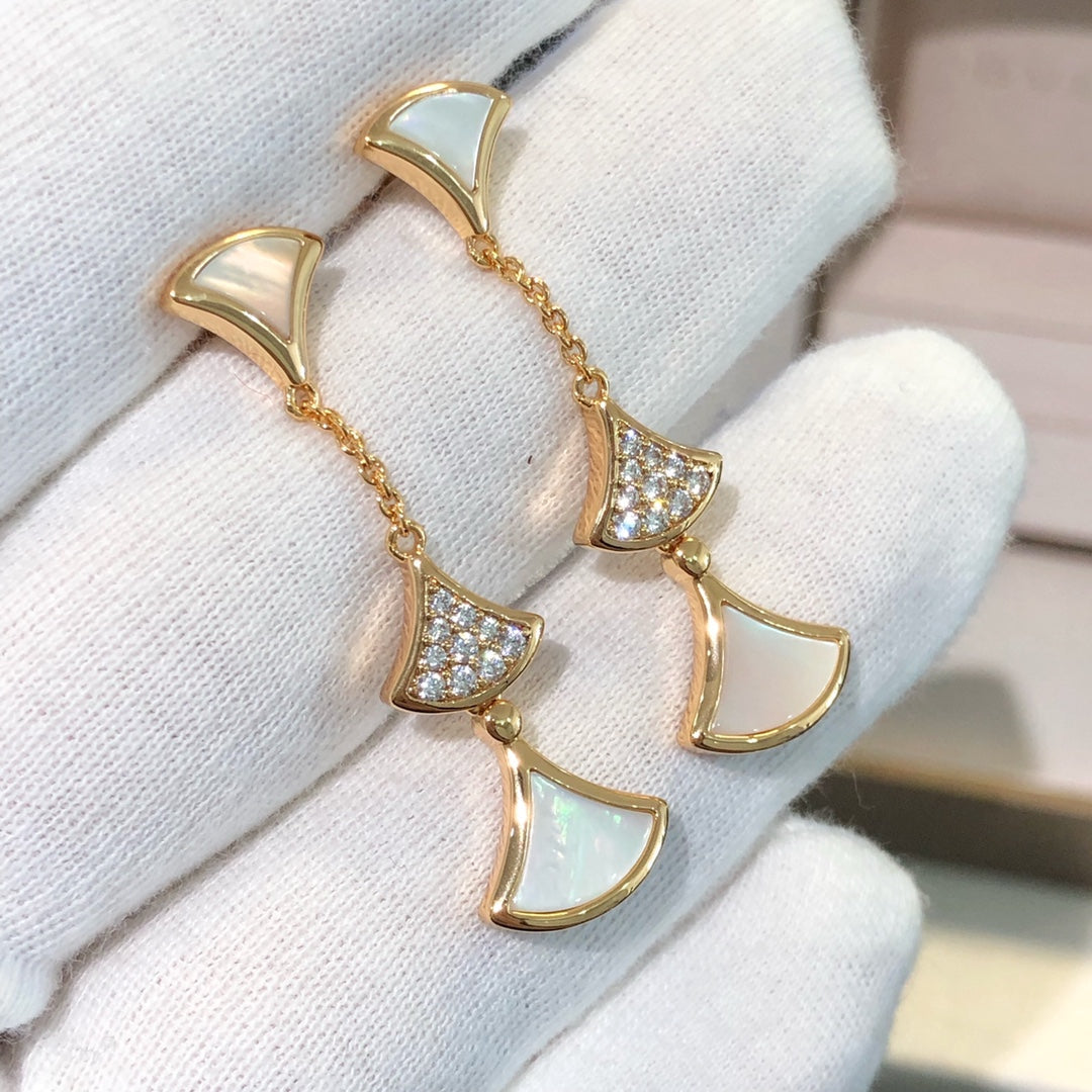 [LumiVibe]DREAM EARRINGS 3 MOTIFS DIAMOND MOP PINK GOLD