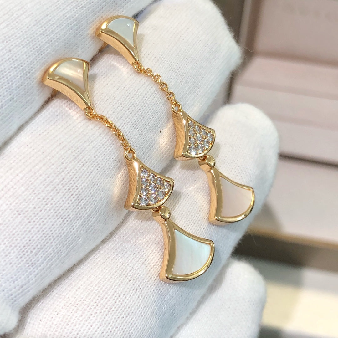 [LumiVibe]DREAM EARRINGS 3 MOTIFS DIAMOND MOP PINK GOLD