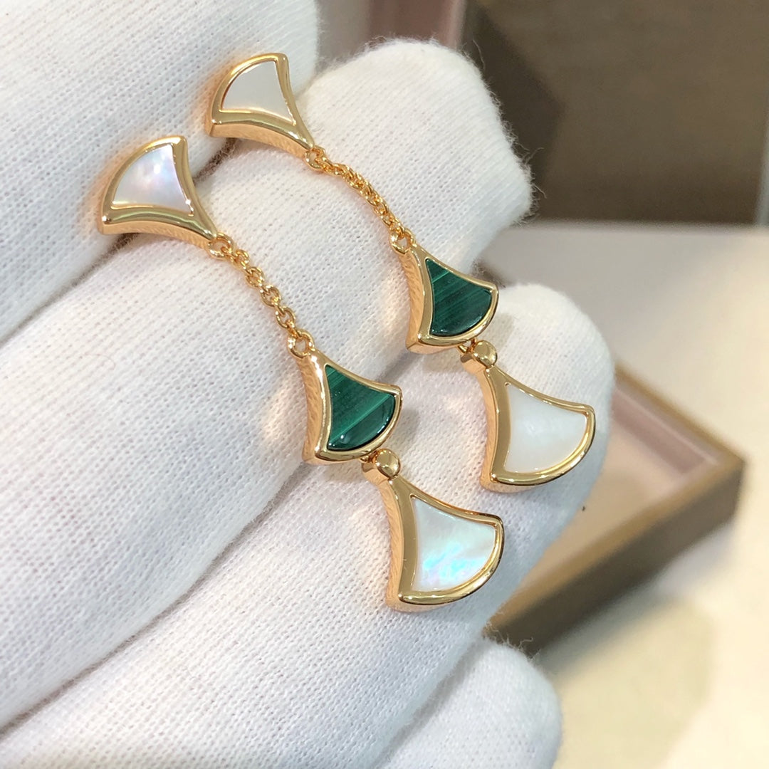 [LumiVibe]DREAM EARRINGS 3 MOTIFS MALACHITE MOP PINK GOLD
