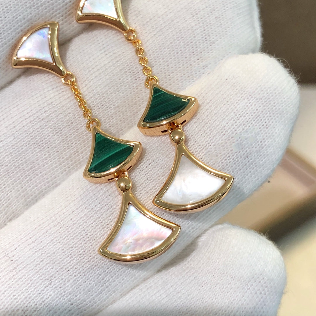 [LumiVibe]DREAM EARRINGS 3 MOTIFS MALACHITE MOP PINK GOLD