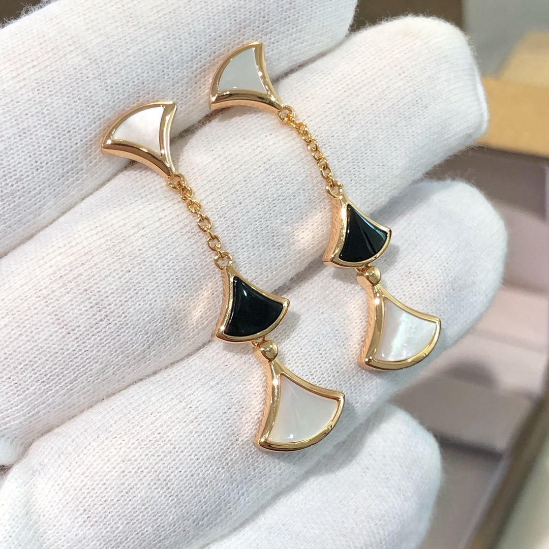 [LumiVibe]DREAM EARRINGS 3 MOTIFS ONYX MOP PINK GOLD