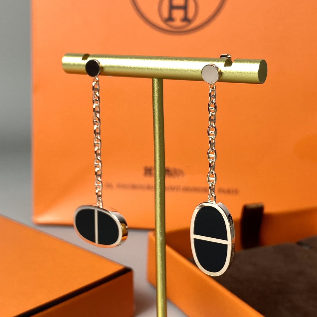 [LumiVibe]CHAINE VERSO BLACK CERAMIC EARRINGS