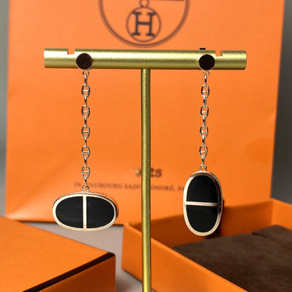 [LumiVibe]CHAINE VERSO BLACK CERAMIC EARRINGS